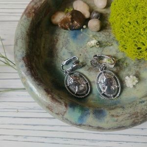 antique vintage clip-on earrings Victorian cameo